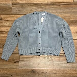 Proenza Schouler Knit Cardigan with Button Back SZ XL Light Blue 100% Wool NWT